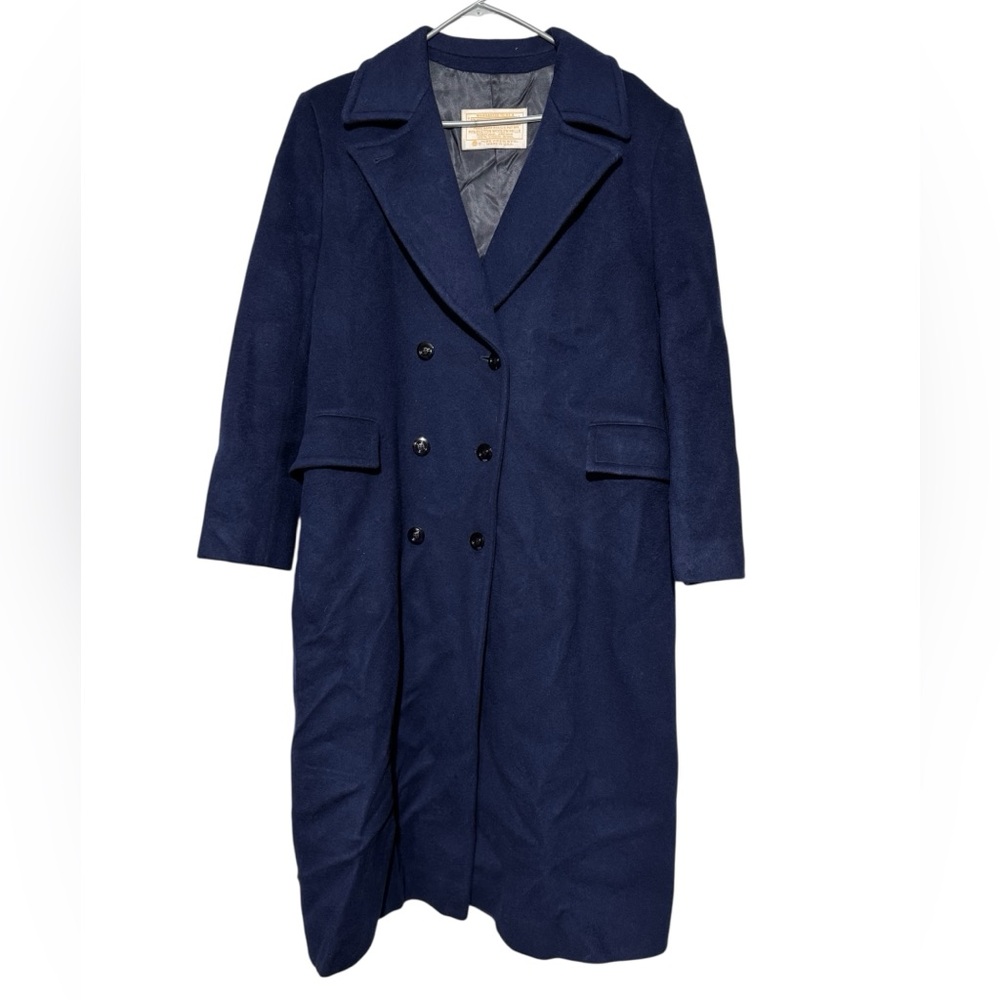 Pendleton Navy Blue Wool Trench Coat Size L Double Breasted USA Made Winter Vtg